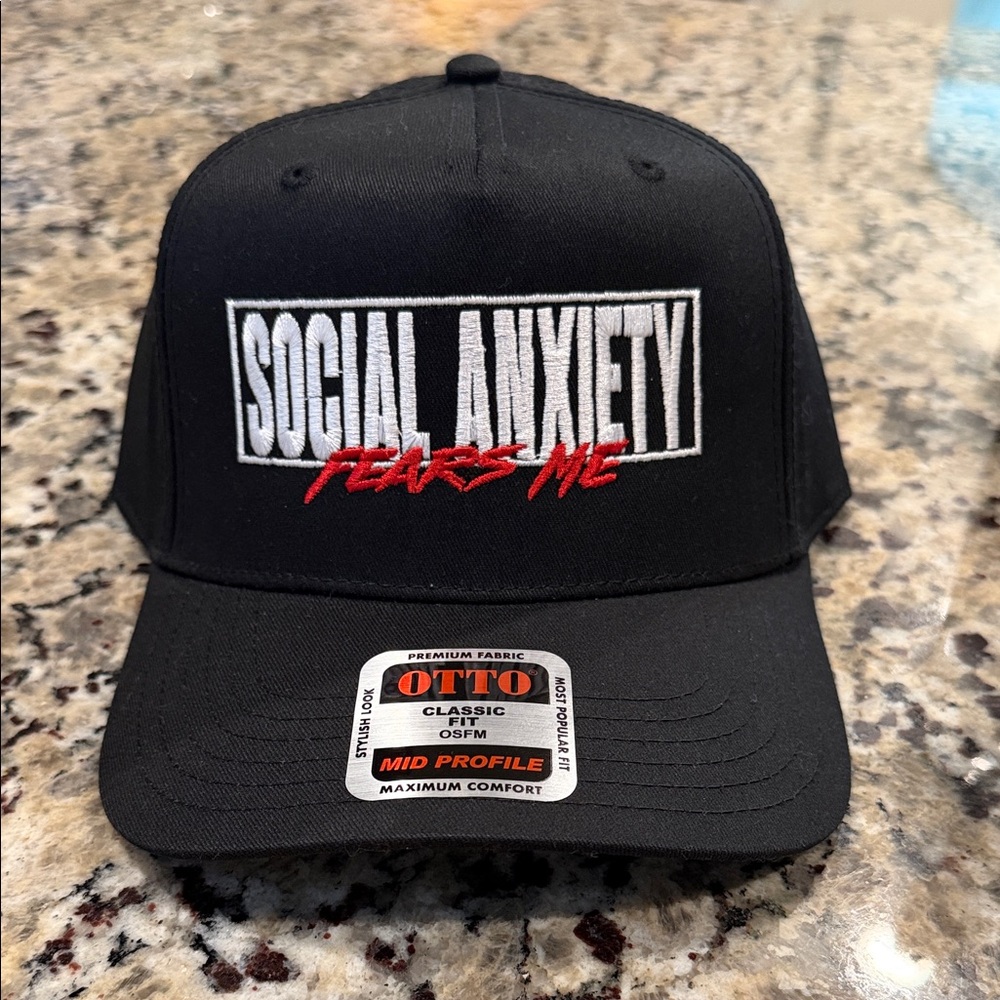 OTTO Black 'Social Anxiety Fears Me' Embroidered Snapback Hat